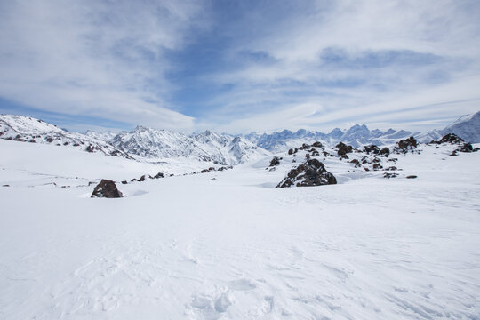 Snow-capped Mountain Peaks Of The Main Caucasus Range