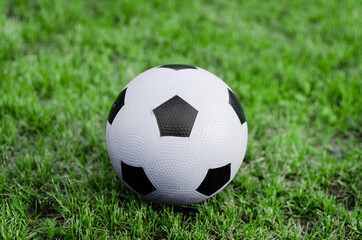 White ball on a green field waiting to be kicked