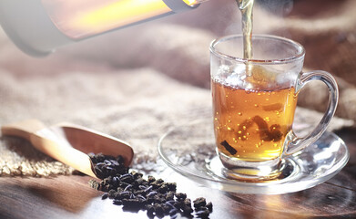 Brewed tea on a serving table
