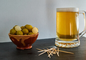 Beer with olives