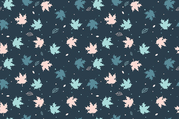 Maple leaf seamless pattern. Leaves. Defoliation. Dark version.