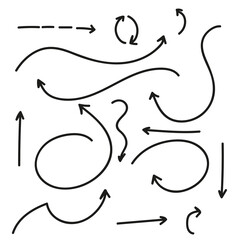 Set of vector arrows hand drawn. Sketch style. Collection of pointers isolated