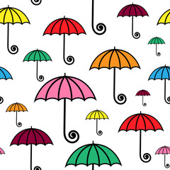 Fototapeta na wymiar Multi-colored umbrellas on a white isolated background. Seamless baby pattern for wallpaper, fabric, wrapping paper, cover design.