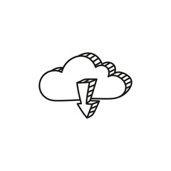 Cloud download icon in doodle style. Vector illustration on white background.