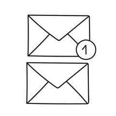 Vector envelope icon with letter on white background. Mail symbol in doodle style.