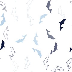 Obraz premium Dark BLUE vector seamless template with dolphins. Natural illustration with sea dolphins. Natural design for wallpapers.