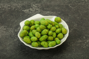 Spicy wasabi peanuts in the bowl