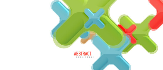 Glossy multicolored plastic style cross composition, x shape design, techno geometric modern abstract background. Trendy abstract layout template