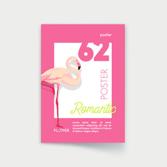 Poster with Pink Flamingo. Romantic Party Invitation Template, Hello Summer, Sale Promotional Banner, Tropical Vacation Background, Exotic Holidays, Greeting Card, Flyer Design. Vector Illustration