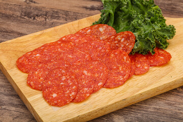 Italian spycy pepperoni sausage slices