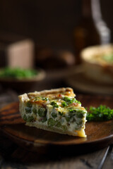 Homemade cheese pea pie or quiche