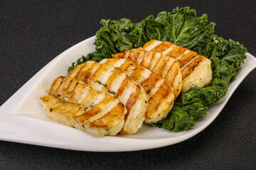 Grilled Greek haloumi cheese with herbs