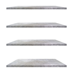 4 concrete shelves table isolated on white background and display montage for product.