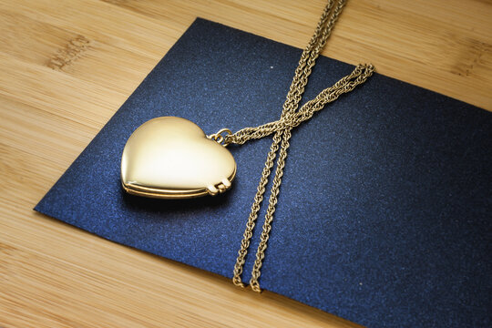 Gold heart locklet chain blue envelope valentine love