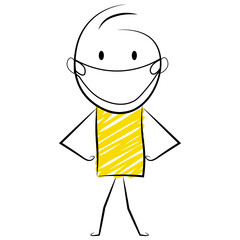 cartoon stickman with protective mask. Vector Illustration