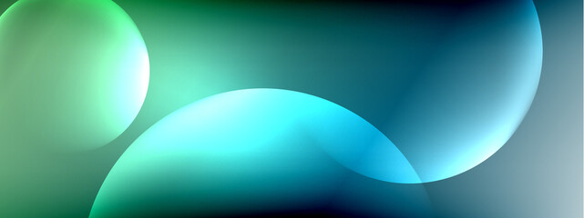 Vector abstract background liquid bubble circles on fluid gradient with shadows and light effects. Shiny design templates for text