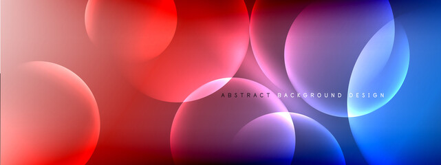 Vector abstract background liquid bubble circles on fluid gradient with shadows and light effects. Shiny design templates for text