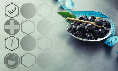  Healthy and proper nutrition for life. Healthy foods. Dried fruits for diet. Prunes, dates, raisins and figs.