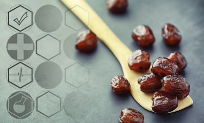  Healthy and proper nutrition for life. Healthy foods. Dried fruits for diet. Prunes, dates, raisins and figs.