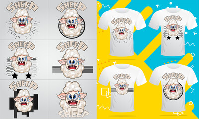 Sheep Cartoon Mascot Vector Design - New Trendy T-Shirt  Design - Mega T Shirt Design Bundle. Anyone can use This Design Easily.
