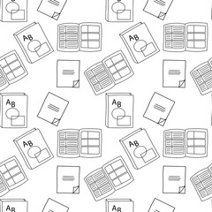 Seamless pattern with hand drawn Notepad, notebooks, diaries on a white background. Flat vector illustration