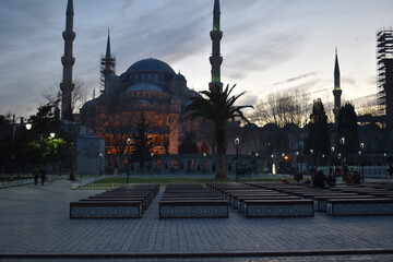 blue mosque at night