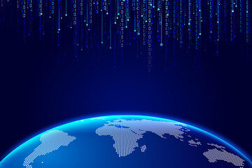 Digital earth, dotted line, 01 binary data combination, meaning globalization, internationalization, Internet big data technology background.