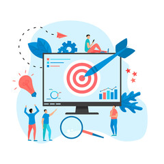 Fototapeta na wymiar Target with an arrow, hit the target, goal achievement. Business concept vector illustration