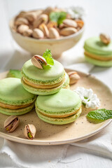 Yummy pistachio macaroons as a tasty small snack