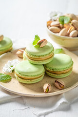 Delicious pistachio macaroons as a tasty dessert