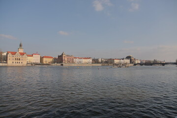 The romantic Vltava river,  the beautiful Charlies Bridge and other historic buildings in Prague, Czech Republic