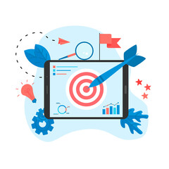 Target with an arrow, hit the target, goal achievement. Business concept vector illustration