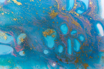 Blue and gold sequins abstract background. Turquoise color artwork texture