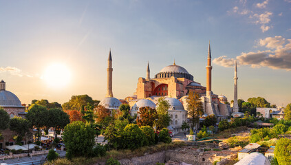 Fototapeta na wymiar Hagia Sophia Mosque in Instanbul, Turkey, full view