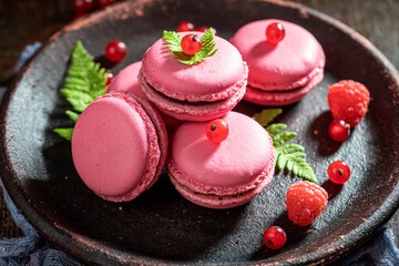 Yummy red currant macaroons as a tasty small snack