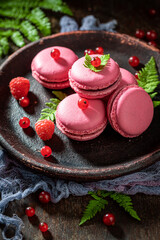 Homemade red currant macaroons as a tasty small snack