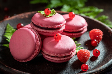 Yummy red currant macaroons made of fresh berries