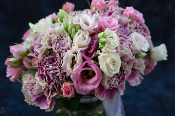 Decoration, Round bridal bouquet with purple and white roses