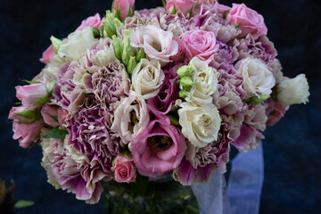 Arrangement, Round bridal bouquet with purple and white roses