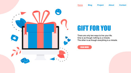 Online gift box. Promotion of online store or shop loyalty program and bonus. Vector illustration for advertisement. ]