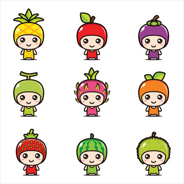 design vector set of cute fruits