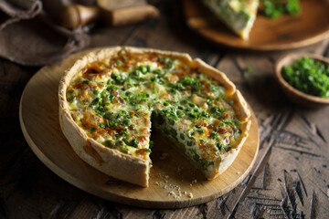 Homemade cheese pea pie or quiche