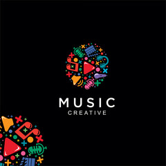 Media Music Logo Colorful Design Vector Stock. Music entertainment Logo Design Pattern Icon mascot emblem