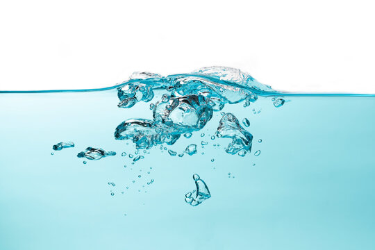 Air bubble and water splash,Water splash isolated on white  and blue background.