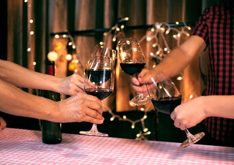 Celebrate whiskey wine on a friendly party in restaurant