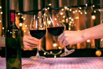 Celebrate whiskey wine on a friendly party in restaurant