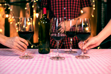 Celebrate whiskey wine on a friendly party in  restaurant