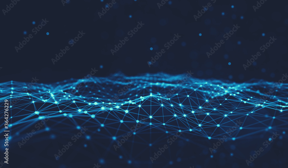 Poster abstract polygonal space low poly dark background with connecting dots and lines.