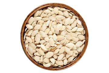 Fresh pumpkin seeds background. Close-up.