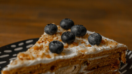 delicious homemade cake with blueberries, summer morning